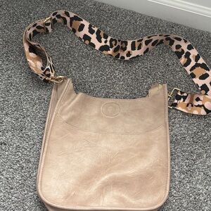 Stylish Tan crossbody Bag with Leopard Strap